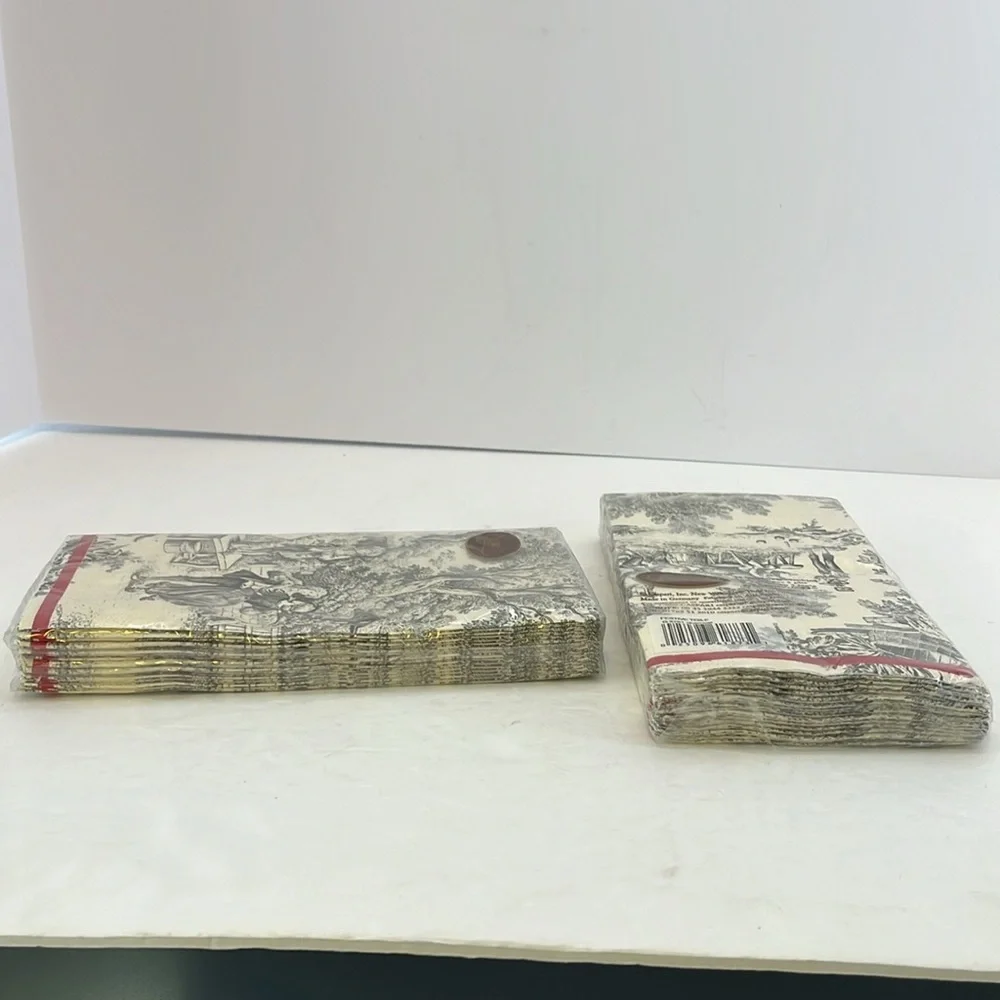 Caspari Festive Toile Charcoal 2 packs of 15 Guest Towel Napkins made in Germany